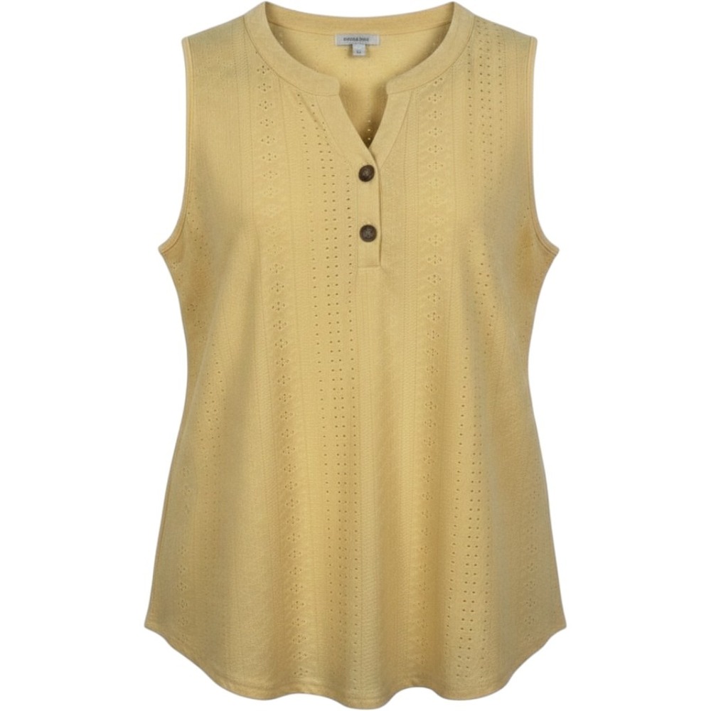 Dolnine Henley Tank Top‎ Womens 4XL Yellow Pointelle Knit Sleeveless Plus Size